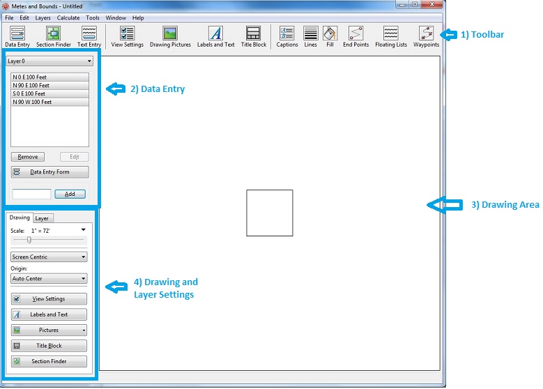 Metes and Bounds Main Screen